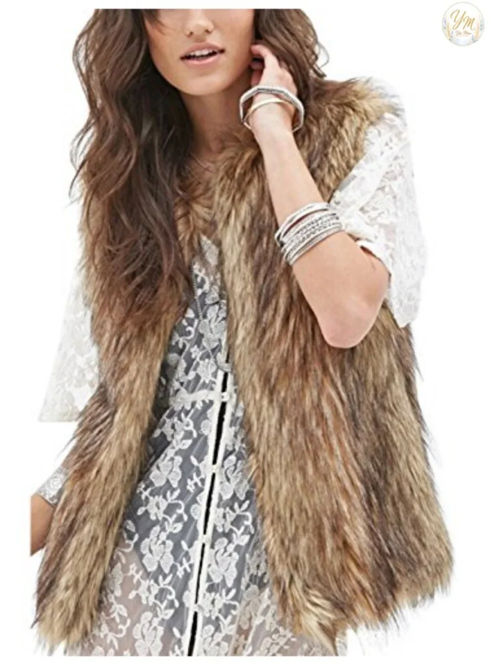Women's Faux Fur Vest, Sleeveless Winter Outerwear, Cozy Quilted Vest with